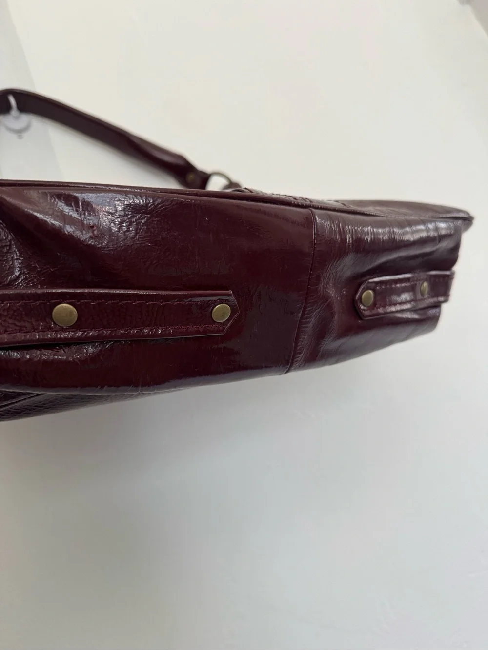 Anthropologie Bica Cheia Burgundy Slouchy Hobo Bag Patent Leather